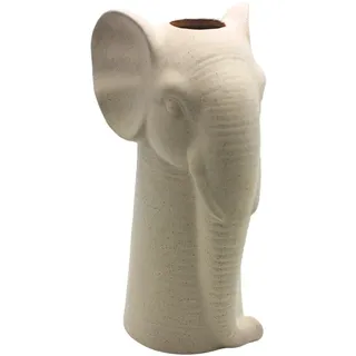 Dekohelden24 Vase Elefant, Dekovase, Blumenvase, Keramikvase, Tischvase, Kopfvase, Elefantenvase, Vase Sandoptik, Kopf Sand-Finish aus Keramik, in Weiß L/B/H 12 x 13 x 25 cm.