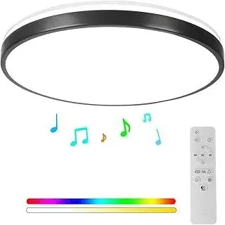 Horevo 24W Bluetooth Deckenleuchte mit Lautsprecher 30CM, Musik LED Deckenleuchte mit Schwarzer Lünette und Fernbedienung, Dimmbar RGB Farbwechsel für Kinderzimmer Badezimmer (Schwarz)