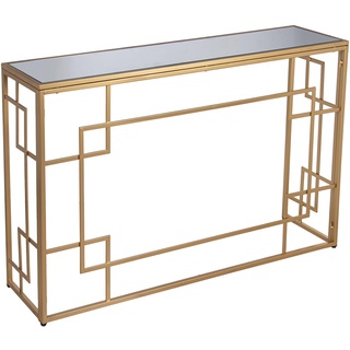 DRW Konsole, Eingangsschrank, aus Metall und Glas, vergoldet, 120 x 28 x 80 cm, Gold, 120x28x80cm