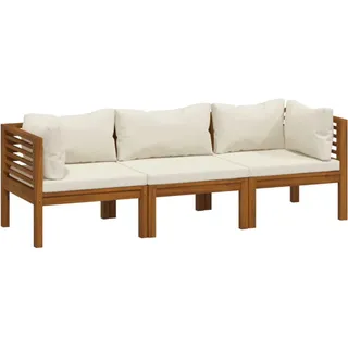 vidaXL Gartensofa 3-Sitzer Mit Creme Kissen Massivholz Akazie , Holz , 1-teilig , Füllung: Polyester , Rechteckig , Gartenmöbel, Gartengarnituren, Gartenmöbel-Sets