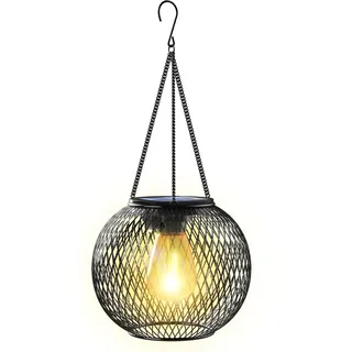 KagoLing Solarlampen für Außen Hängend, 1 Stück Metall Solarlaterne mit Retro Größer LED-Glühbirne, IP65 Gartendeko Wetterfest, Solarleuchten Garten mit Haken und Kette für Terrasse Rasen Balkon Hof