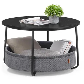 VASAGLE LILEA Kollektion - Couchtisch rund, Tisch mit Stauraum, Beistelltisch, Wohnzimmertisch mit Korb aus Stoff, modern, Metallrahmen, tintenschwarz-schiefergrau LCT244B56