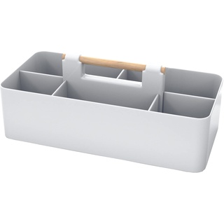 INTIRILIFE Organizer Caddy mit Griff in Grau - 32x15.5x8 cm, Tragebox Aufbewahrungskorb mit 5 Fächern für Badezimmer, Kinderzimmer, Basteln, Schreibtisch, Kosmetik