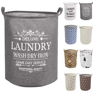 LessMo 19.7" Wäschekorb Lagerung Sorter, Pop-Up Wäschekorb Faltbar, Wasserdichte Runde Baumwolle Leinen für Schlafzimmer Lagerung Baby Kleidung Spielzeug