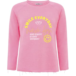 Sweatshirt ZWILLINGSHERZ "Smile Everyday", Damen, Gr. L/XL (L/XL), pink (neon pink), Sweatware, Obermaterial: 50% Baumwolle, 50% Polyester, unifarben mit Farbeinsatz, comfort fit hüftlang, Rundhals, Sweatshirts Sweatshirt, mit Used-Look Kanten und Stickerei