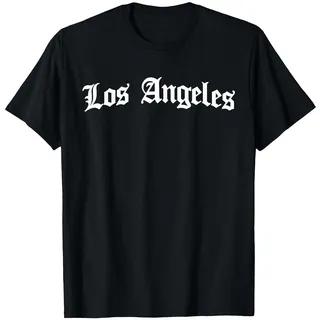 Los Angeles Shirts by Evuron Damen T-Shirt Schwarz S Klassisches Kurzarm-Crew-Neck-T-Shirt mit Buchstabenmuster