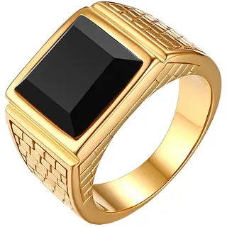 Flongo Herren Ring, Männer Edelstahl Ring Band Gold Ton mit Glas Hochzeit Verlobung Engagement Bandring Siegelring Daumenring Bequemlichkeit Passen Herren Schmuck Herren-Accessoires Größe 54