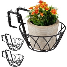 Relaxdays Blumentopfhalter Balkon, 3er Set, Metall, verstellbar, Blumentopfhalterung zum Einhängen, HD 11x25 cm, schwarz