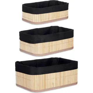 KIPIT | Aufbewahrungskorb - Organisationskorb - 21 x 31 x 12 cm - 3er Set - Bambuskörb - Bambus - Schwarz, Beige