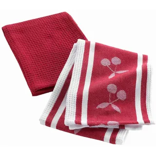 Douceur d ́intérieur Küchentücher Cerisette 50/70 cm 2er-Set , Rot , Naturmaterialen , 70x50 cm , Heimtextilien, Geschirrtücher & Schürzen, Geschirrtücher