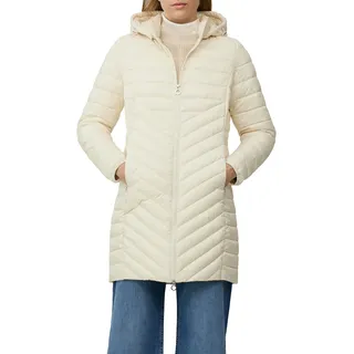 Steppmantel S.OLIVER, Damen, Gr. 36, beige (ecru), Web, Obermaterial: 100% Polyester, unifarben, schmal ca. Mitte Oberschenkel, elastischer Bund, Mäntel Steppmantel, im Slim Fit, abnehmbare Kapuze