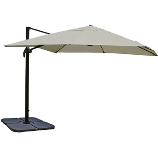 MCW Ampelschirm A96 3x3m Alu Creme-Grau mit Ständer, Drehbar