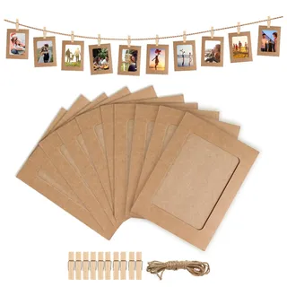 Luxoraiova 10 Stück Fotogirlande Fotoleine mit Klammern DIY Kraftpapier Bilderrahmen 11.5x15.5 cm Hängende Wanddekoration Fotorahmen aus Pappe für Geburtstag Hochzeit Party Jubiläum Deko Foto Banner