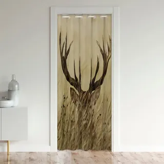 Hirsch Türvorhang 86x203cm für Tür Privatsphäre Wild Tier Jagd Schrank Vorhang für Innentür Raumteiler für Schlafzimmer Wohnzimmer Gardine Bauernhaus Isolierter Wärmevorhang Zimmer Divider Vorhang