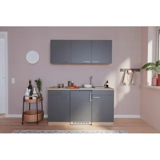 Respekta Miniküche , Grau, Eichefarben , Holzwerkstoff , 1,1 Schubladen , seitenverkehrt montierbar, nur wie online abgebildet bestellbar , 150 cm , Made in Germany , links aufbaubar, rechts aufbaubar , Küchen, Küchenzeilen & Küchenblöcke, Küchenzeilen