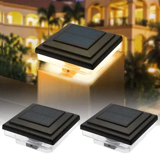 YOHAYO Solar Pfostenkappen Licht Solar Zaunpfosten Leuchte Solar Säulenlampe Solarlampen für Außen Zaun Wasserdicht IP65 Warmweiß für Pfosten Patio Zaunpfahl 2 Stück
