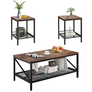 Vevor 3-teiliges Wohnzimmertisch-Set, (105 cm lang) Industrie-Couchtisch mit 2 quadratischen Beistelltischen (45 cm lang), Sofatisch-Sets mit Metallbeinen, Satztische für Büro Wohnzimmer Wohnung