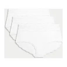 Womens M&S Collection 3er-Pack hoch ausgeschnittene Shorts mit hohem Baumwollanteil - White, White, UK 24 (EU 52)