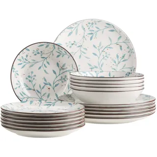 MÄSER Serie Olive, Geschirrset 18-teilig – Modernes Teller Set für 6 Personen, Porzellan (Türkis)
