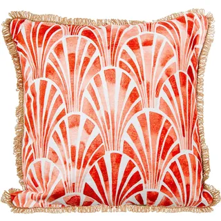 DRW Quadratisches Kissen aus Polyester mit Reißverschluss und Muster in Orange und Weiß, 45 x 10 x 45 cm