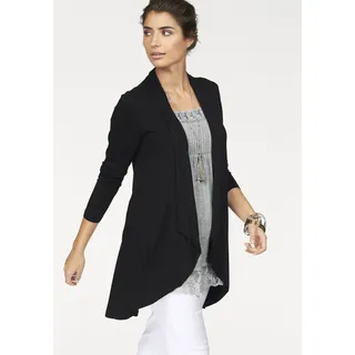 Shirtjacke BOYSEN'S, Damen, Gr. 46 (L), schwarz, Jersey, Obermaterial: 95% Viskose, 5% Elasthan, gestreift, mehrfarbig, meliert, Basic, figurumspielend hüftlang, V-Ausschnitt, Shirts Shirtjacke, Langarm, mit Schalkragen, aus elastischem Jersey, Topseller
