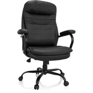 hjh OFFICE 729436 Chefsessel Relax XXL Bürostuhl mit hoher Rückenlehne, belastbar bis 180 kg, gepolstert, PU Schwarz