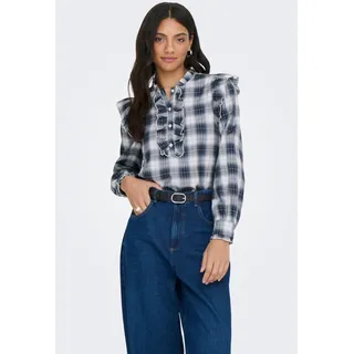 Only Langarmbluse »ONLFIGA L/S FLOUNCE TOP WVN«, Gr. M, cloud dancer checks:night sky, , 47509608-M