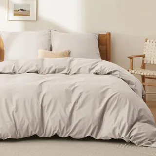 BEDSURE Bettwäsche 220x240 Baumwolle Beige - Bettwäsche-Sets 240 x 220 cm Bettbezug 3teilig mit 2 Kissenbezüge 80x80 cm, Oeko-TEX Bedding Natur mit Reißverschluss