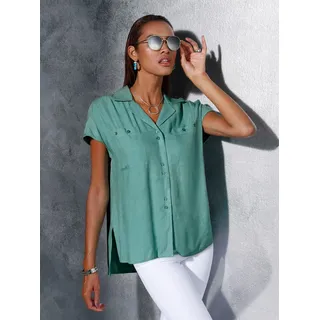 Longbluse CREATION L, Damen, Gr. 36, grün (salbei), 100% Viskose, unifarben, V-Ausschnitt, Blusen Longbluse