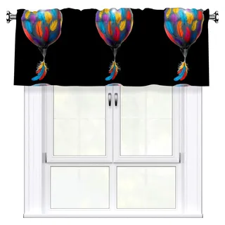 Vorhang mit Federballon-Muster und kurzer Stange, 137,2 x 45,7 cm, für Küche, Bad, Waschküche und Studio-Fenster, lichtfilternd