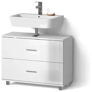 livinity Livinity® Waschbeckenunterschrank Eisak, 80 x 60.8 cm, Weiß Hochglanz - Weiß
