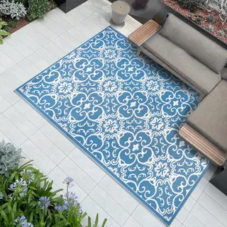 Famibay Terrassenteppich Wetterfest Outdoor Teppich Plastik Balkon Gartenteppich Outdoorteppich Kunststoff Außen Teppich Terasse Teppich Wendbar Picknickdecke Faltbar Bodenmatte Außen Innen