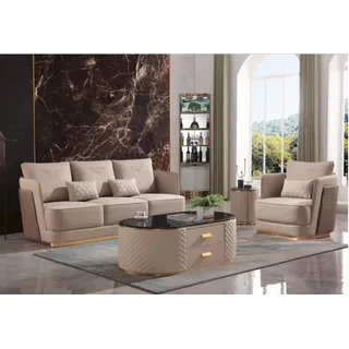 Sofagarnitur 3+1 Sitzer Klassische Garnituren Leder Sofas Couchen Polster Sofa - Beige