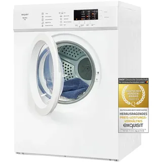 Exquisit Ablufttrockner 7 kg, Energieklasse G, kompakt, 8 Programme, Startzeitvorwahl, Kindersicherung, Flusenfilter, TAE 70-3 weiß