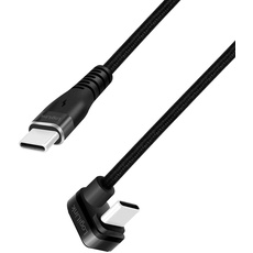 Bild USB 2.0 USB-C Stecker (180° gewinkelt) zu USB-C Stecker (gerade), Farbe: Schwarz