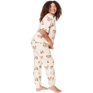 Trendyol Women's Damen 2er-Pack Tier Kurzarm Freizeitkleidung Regulär Pyjama Übergröße Pajama Set, Ecru, 3XL