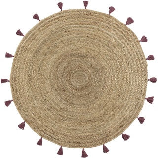 Douceur d'Intérieur, Teppich, rund, Durchmesser 120 cm, Shira, Bordeaux, Jute, mit Pompons