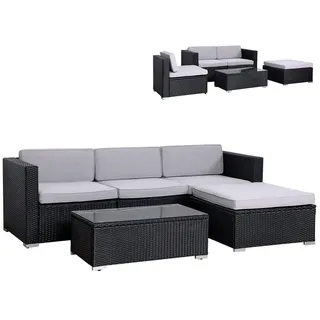 Svita CALIFORNIA Garten-Lounge Polyrattan Gartenset Balkon-Set Rattan-Lounge Schwarz