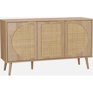 sweeek - Skandinavisches Sideboard mit Holzdekor und abgerundetem Rohrgeflecht 1 Tür 80cm - Natur