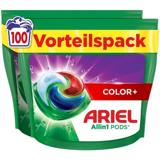 Ariel Waschmittel Pods All-in-1, Flüssigwaschmittel Kapseln 100 Waschladungen, Color+, Kraftvolle Fleckentfernung ab der 1. Wäsche