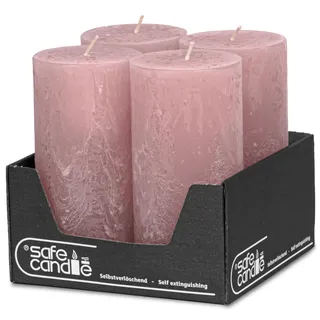 DecoLite: Stumpenkerzen Rustik 4er Set 140x70 mm | Selbstverlöschend Safe Candle | Durchgefärbt RAL-zertifiziert | Brenndauer ca. 69h | Made in Germany | Rustik Deko Kerzen (antikrosa)