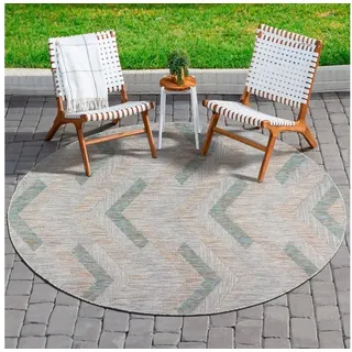 Sanat Melissa Outdoor Teppich Wetterfest - Balkon Wasserabweisend - Für Innen und Außenbereich, Terrasse, Garten, Wohnzimmer oder Küche - Multi, 200x200 cm Rund