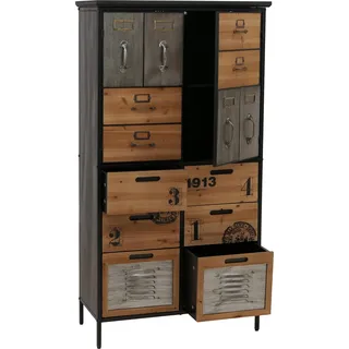 Apothekerkommode HWC-O80, Schrank Highboard Schubladen, Vintage Shabby-Look 136x73x35cm, natur Metalloptik - Silber