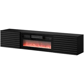 Mirjan24 Tula TV-Lowboard 183x37x35 cm Schwarz Glas/MDF/Melamin/Holzwerkstoff