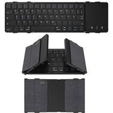 Bluetooth-Tastatur, faltbar, mit Touchpad, kabellose Falttastatur (Bluetooth-Verbindung + USB-Kabelverbindung) mit Mac, iOS, Android, Windows (Schwarz)