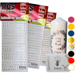 MDS Brand 1cm Buchstaben zum aufkleben einfach zum basteln und gestalten von Scrapbook & Karten, auch EIN Super Alternative zu wachsbuchstaben Kerzen 64 (Silber)