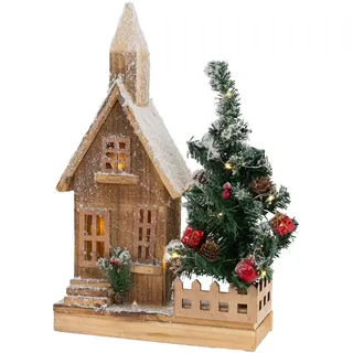 ECD Germany Dekorative Holz-Weihnachtshaus LED-Beleuchtung, 27x11x44 cm,