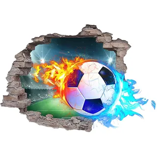 YunBey Fussball Wandsticker 3D Fußball Wandtatto Kinderzimmer Dekoration Selbstklebend Durchbruch Fussball Wandtattoo für Kinderzimmer Jugendzimmer Schlafzimmer