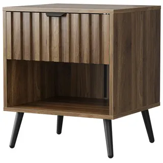 Modfu Nachttisch 45 x 40 x 53 cm in Walnuss & Schwarz mit 1 Schublade, Ablagefach, Wellenmuster & Kippsicherung , Walnussfarben , Holzwerkstoff , Rechteckig , 45x53x40 cm , Schlafzimmer, Nachtkästchen
