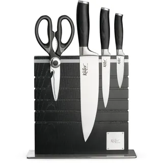 Käfer Messerset , Schwarz , Holz , 5-teilig , Recyclingholz , Pakkaholz , ergonomischer Griff, Magnetleiste , Küchenmesser, Messersets